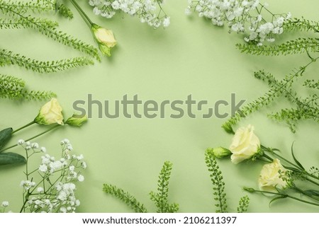 "Hello spring" concept on green background, space for text