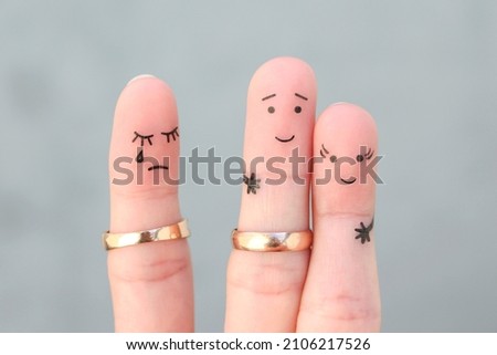 Fingers art of people. The husband kisses another woman, the wife is jealous. Royalty-Free Stock Photo #2106217526