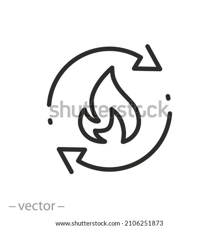 metabolic processes icon, synthesis calorie energy, fire with arrows rotation, digestion of kcal, thin line symbol on white background - editable stroke vector illustration Royalty-Free Stock Photo #2106251873