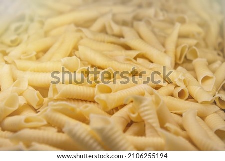 Freshly made Italian Penne Rigate Macaroni Pasta raw food background