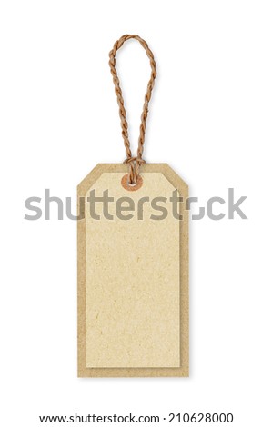 Brown paper price tags with brown rope. Recycled paper. background and texture.