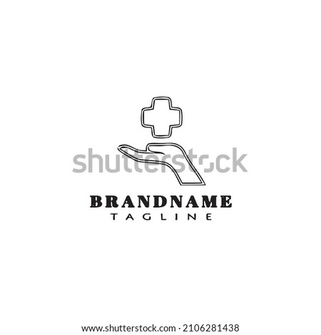 hand and plus medical logo cartoon icon black isolated modern vector illustration