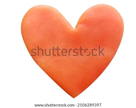 Cute clay orange heart white background. Clipping path.