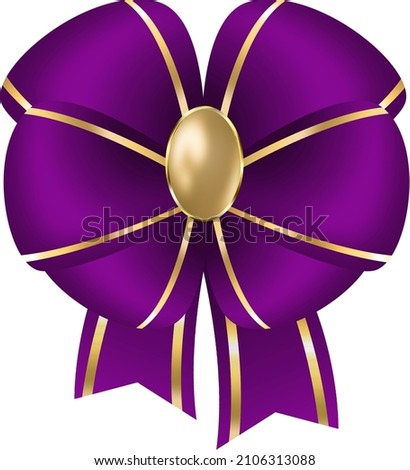 Purple bow ribbon decor element package purple color satin decoration for gift present, holiday design, isolated white background. Symbol Christmas, New Year celebration or birthday