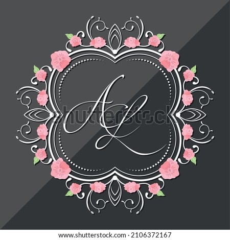 silver letters and roses monogram frame icon