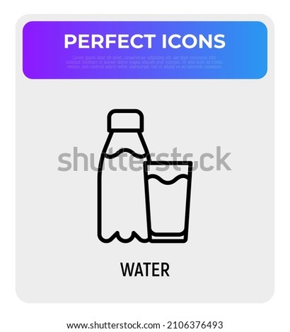Water bottle and drinking glass thin line icon. Modern vector illustration.