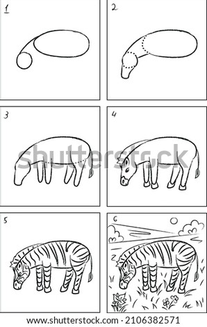 Zebra drawing instruction and coloring book