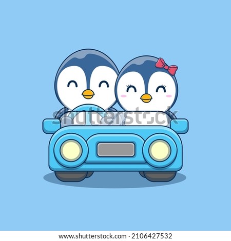 Cute Valentine's day penguin couple on car