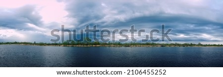 Geography, potamology. Middle Siberia (south part). Panorama of powerful rivers and sub-taiga, sub-boreal forests, flood plain forest. Absence of people and virginal natural area Royalty-Free Stock Photo #2106455252