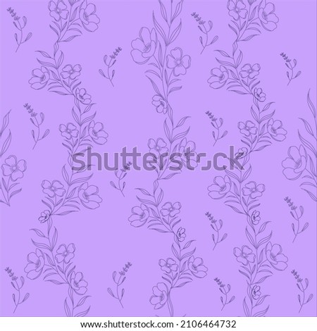 Purple leaves and flowers on a purple background. Botanical composition. For wallpaper, background and postcards.