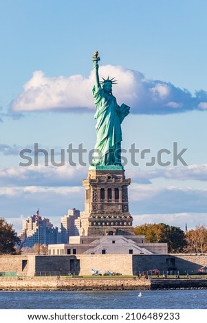 Liberty Island, New York City, New York, USA. The Statue of Liberty seen from New York Harbor. Royalty-Free Stock Photo #2106489233