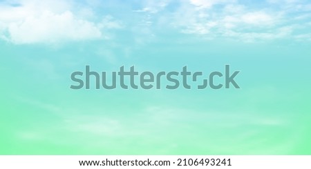 Panorama Clear blue to green sky and white cloud detail  with copy space. Sky Landscape Background.Summer heaven with colorful clearing sky. Vector illustration.Sky clouds background.