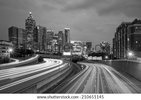 Skyline of Downtown Atlanta, Georgia, USA , black, white