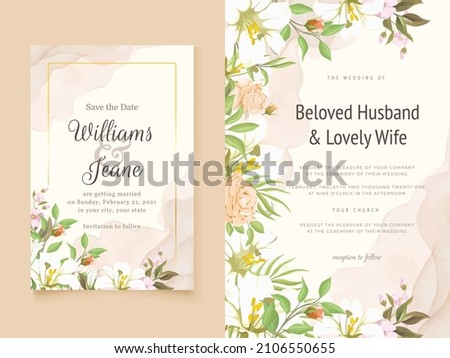 Wedding Invitation Card Floral with Lilies and Roses Design
