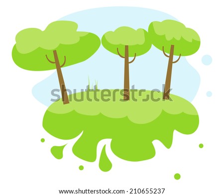 Three trees on a background of the land and sky