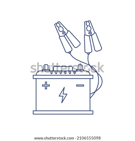 Jump start a car. Battery icon in line art. Maintenance. Vector stock illustration