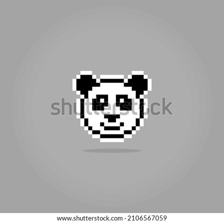 8 bits of panda face pixels. Animals for game assets and cross stitch patterns in vector illustrations.