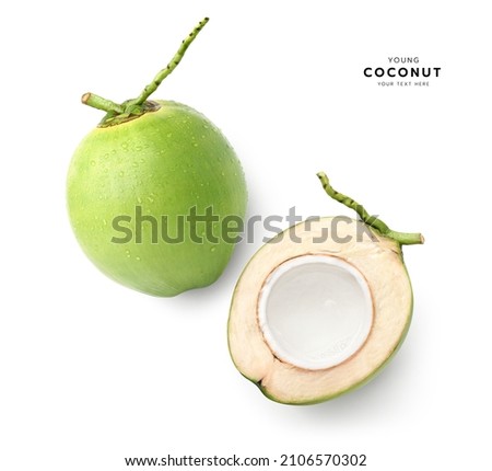 Top view of Coconut juice in half fruit isolated on white background.