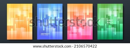 Modern abstract covers set, minimal covers design. Colorful yellow blue orange green geometric background, vector illustration.