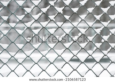 Grid in a quilt. The background is winter. Mesh chain link