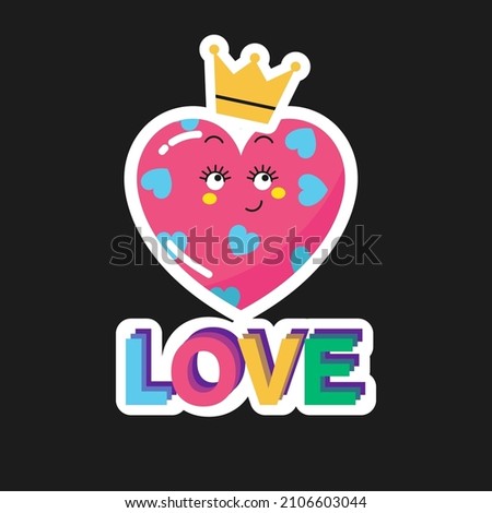 Cartoon sticker pink heart with a crown.