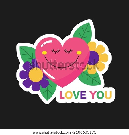 Sticker heart in flowers. Love you.