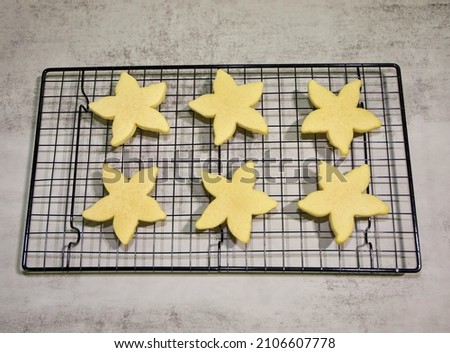 Sugar cookies in the form of star fish to decorate with royal icing.