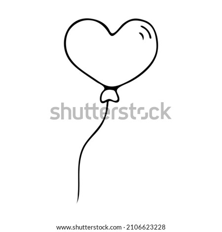 Hand drawn doodle balloon heart. Vector love clipart. Outline.