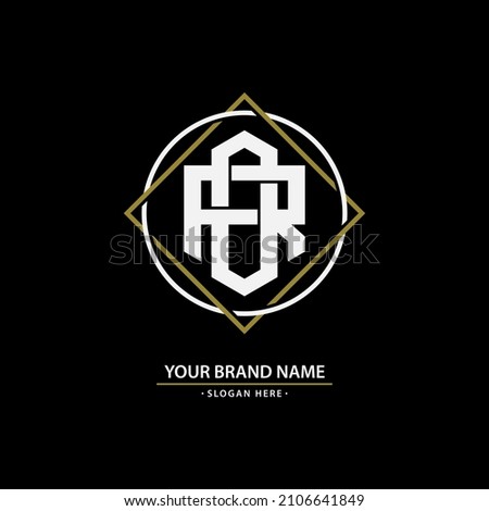 Monogram, Badge logo, Initial letters O, R, OR or RO, Interlock, Modern, Sporty, White and Gold Color on Black Background