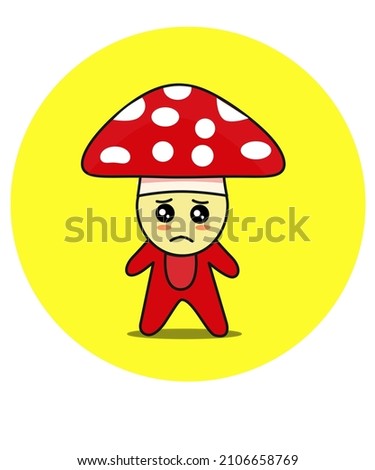 a cute mushroom with red color, simple design cute food with yellow background