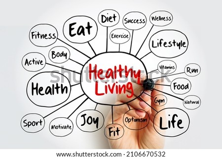 Healthy Living mind map with marker, health concept Royalty-Free Stock Photo #2106670532