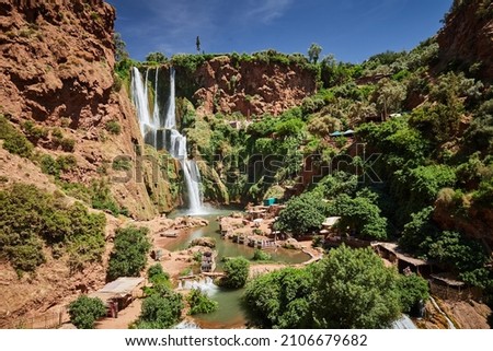 A picturesque panorama of Ouzoud waterfalls in Morocco