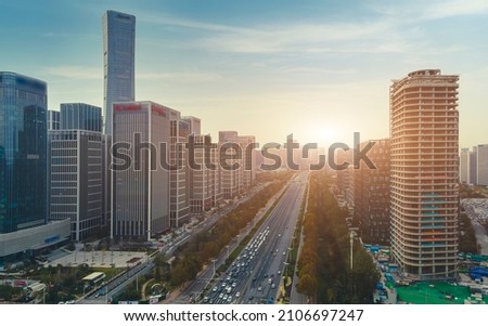 Aerial photography of modern urban landscape of Jinan, China Royalty-Free Stock Photo #2106697247