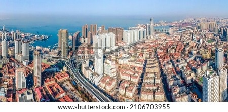 Aerial photography of Qingdao urban architectural landscape