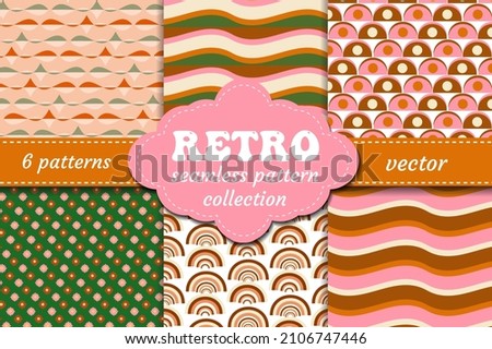 Retro 70s seamless colorful geometric pattern set. Endless texture, retro background. Vector illustration