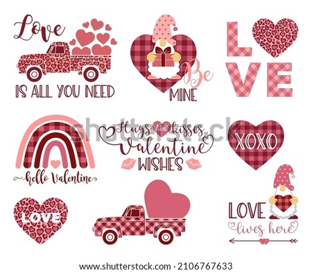 A set of decorative elements for Valentines Day. Vector Illustrations. Be mine, Happy Valentines day, hello Valentine templates