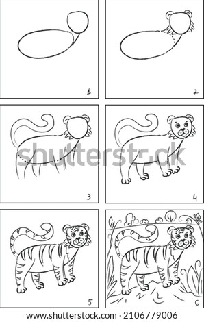 Tiger drawing instruction and coloring book