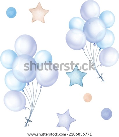 Background for text, balloons, stars Cute Kids clip art. Individual vector  files. Design for a first birthday greeting card