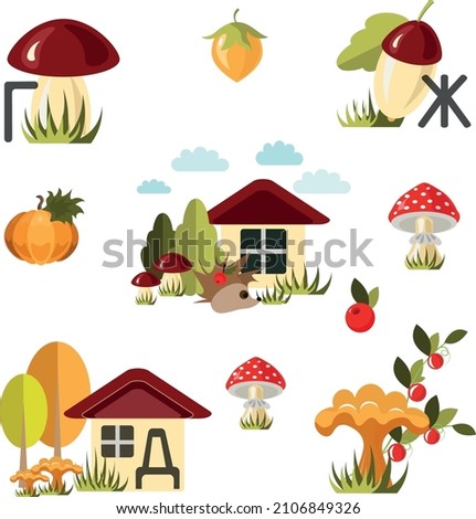 
mushroom, pumpkin, house, fly agaric, acorn