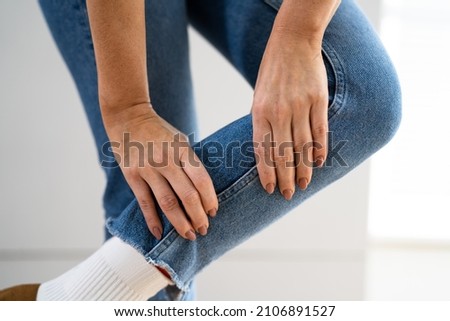 Restless Legs Pain. Woman Touching Hurt Leg Royalty-Free Stock Photo #2106891527