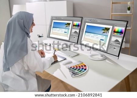 Professional Graphic Designer Woman Working On Computer
