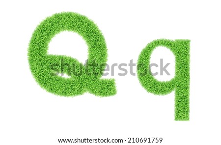 green grass alphabet isolated on white background, green moss alphabet, Q