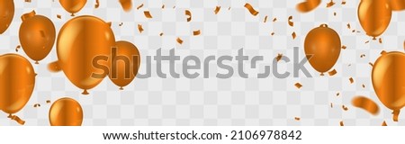 Flying vector festive balloons orange gold  shiny with glossy balloons for holiday. celebration background with confetti.  Royalty-Free Stock Photo #2106978842
