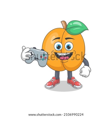 Cute Happy Peach Gamer Cartoon Vector Illustration. Fruit Mascot Character Concept Isolated Premium Vector