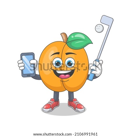 Cute Happy Peach Playing Tennis Cartoon Vector Illustration. Fruit Mascot Character Concept Isolated Premium Vector