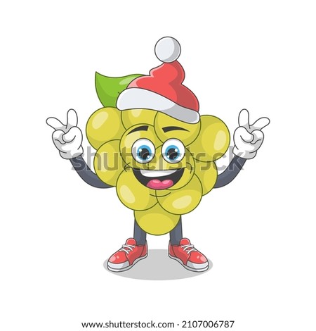 Cute Happy White Grape Santa Cartoon Vector Illustration. Fruit Mascot Character Concept Isolated Premium Vector