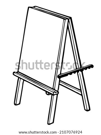 Hand drawn sketch style easel isolated on white background. Wooden Easel. Fixed an easel, Student easel. Vector illustration. 