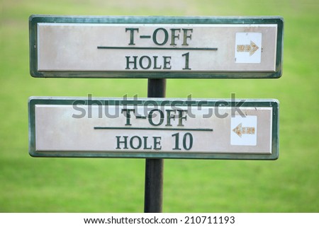 Golf tee off hole sign