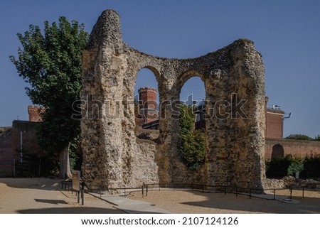 View of Reading Abbey Ruins in town centre of Reading, United Kingdom Royalty-Free Stock Photo #2107124126