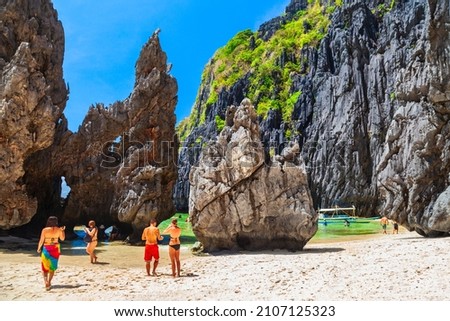 Landscape of the beautiful mountain cliff in the sea, El Nido province in Palawan island in Philippines Royalty-Free Stock Photo #2107125323